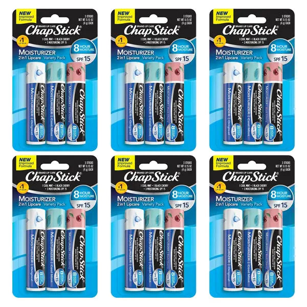 6 Pack - ChapStick Moisturizer 2-in-1 Lipcare SPF 15 Original Black Cherry Cool Mint ChapStick